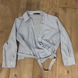 Zara Blue and White Striped Wrap Top